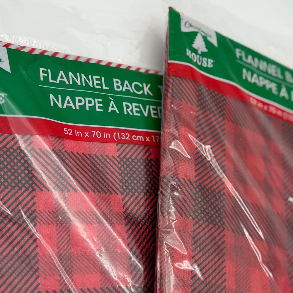 Christmas House Red Black Plaid Flannel Back Tablecloth 52x70 Set of 2 NEW